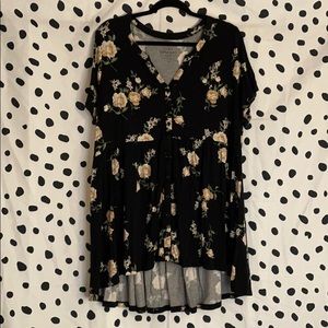 Super Soft Black Floral Babydoll Tee